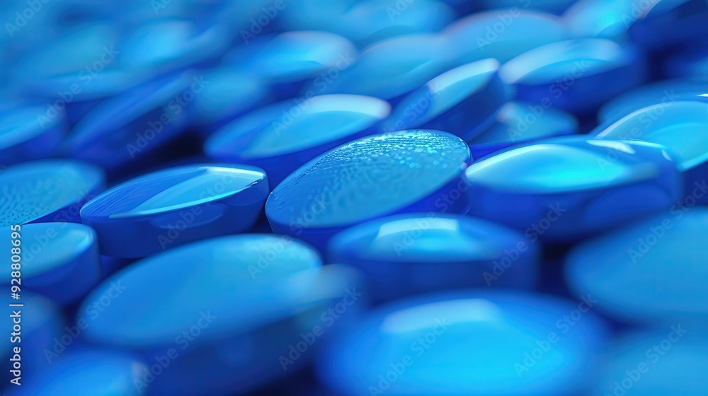 Blue Pills. Closeup of Health and Medicine Treatment on Blue Background Blue Pills. Closeup of Health and Medicine Treatment on Blue Background