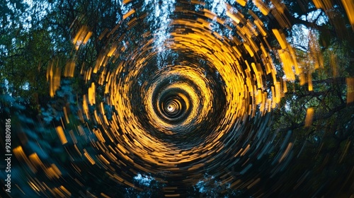 Wallpaper Mural Time-Defying Abstract Art: Journey Through a Technological Yellow Light Painting Time Tunnel, Embracing Futuristic Concepts Torontodigital.ca