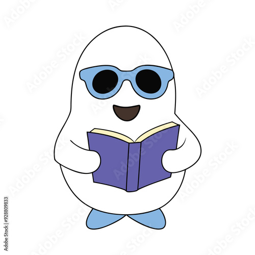 Halloween Vector Icon - Ghost Reading Book in Sunglasses.