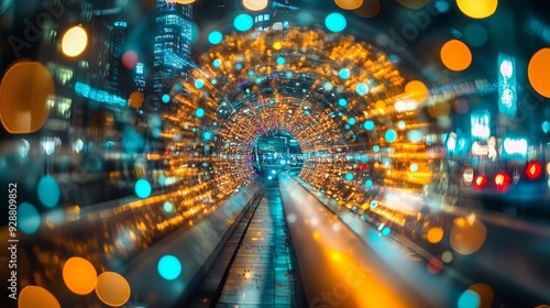 Wallpaper Mural Time-Defying Abstract Art: Journey Through a Technological Yellow Light Painting Time Tunnel, Embracing Futuristic Concepts Torontodigital.ca