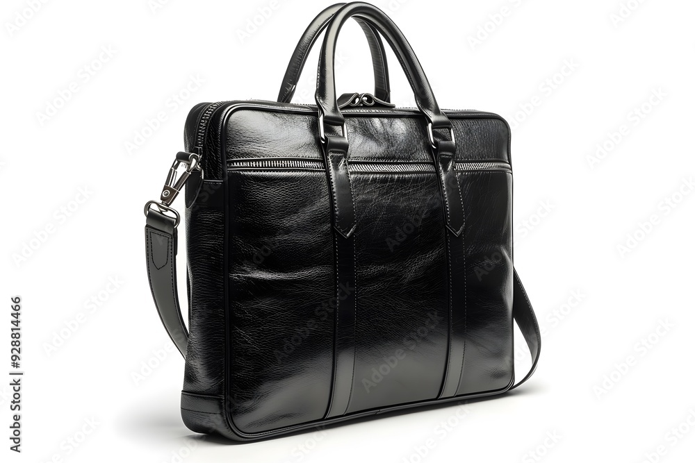 Sleek Black Leather Briefcase with Dual Handles and Adjustable Strap Sleek Black Leather Briefcase with Dual Handles and Adjustable Strap