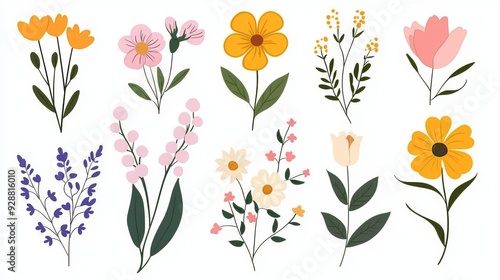 A collection of flowers in various colors and sizes