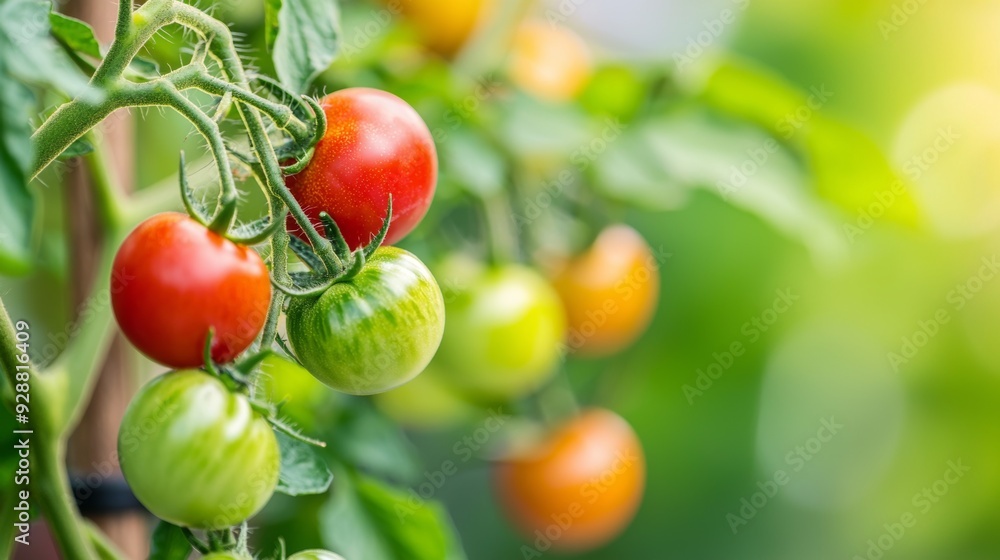A bunch of tomatoes hanging from a plant A bunch of tomatoes hanging from a plant