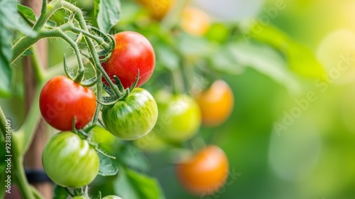 A bunch of tomatoes hanging from a plant