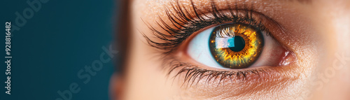 Close-up of a vibrant human eye with a mesmerizing iris displaying unique color patterns and detailed textures. Perfect for medical, scientific, or artistic use.