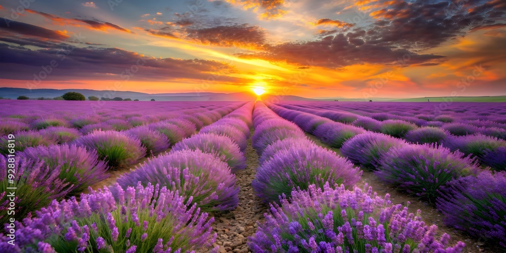 Rows of lavender stretching towards a breathtaking sunset, lavender, rows, purple, flowers, field, sunset, peaceful Rows of lavender stretching towards a breathtaking sunset, lavender, rows, purple, flowers, field, sunset, peaceful