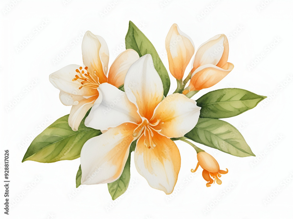 Fototapeta premium Orange jasmine flowers watercolor ,orange flowers