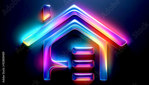Symbol Haus leuchtend in Regenbogenfarben 