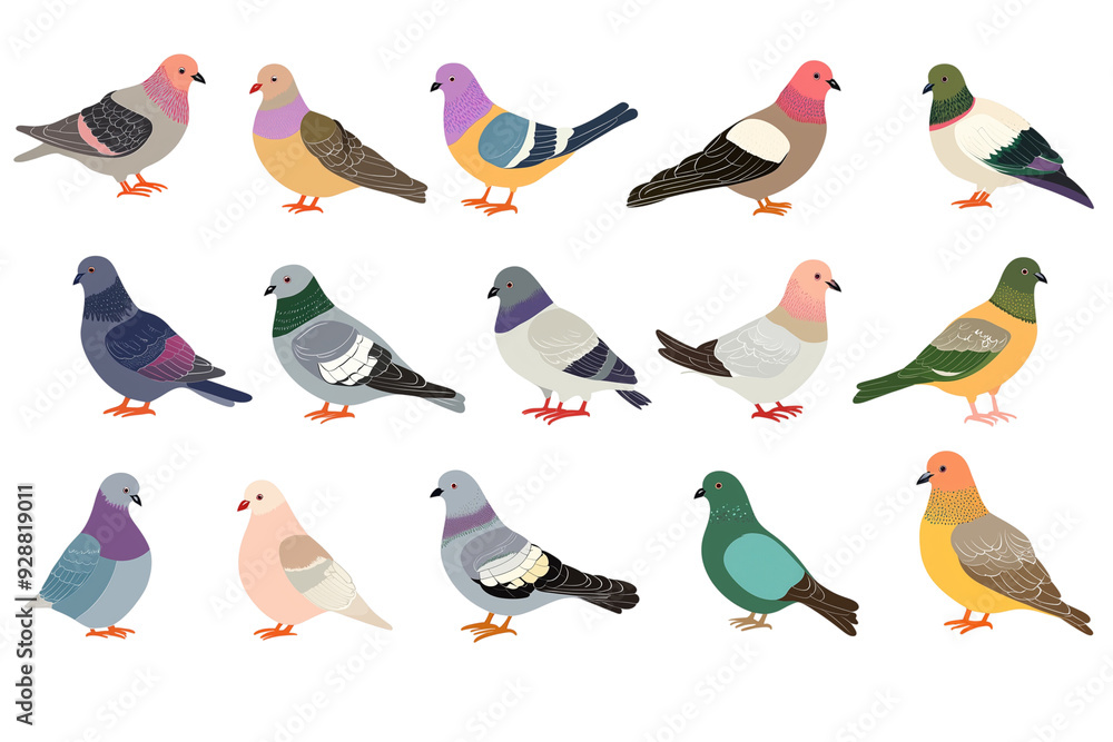 Collection clipart pigeons in various poses isolated on white background PNG Concept Collection clipart pigeons in various poses isolated on white background PNG Concept