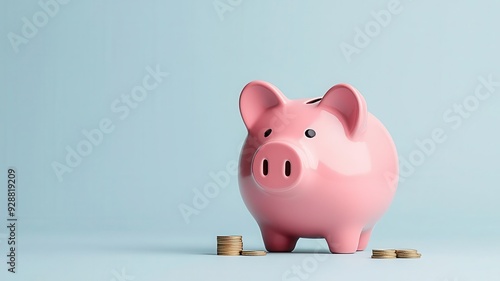 Giant piggy bank with small coins, financial challenge, 3D illustration