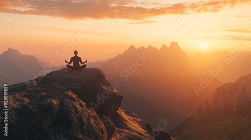 Peaceful Meditation on a Mountain Top at Dawn 