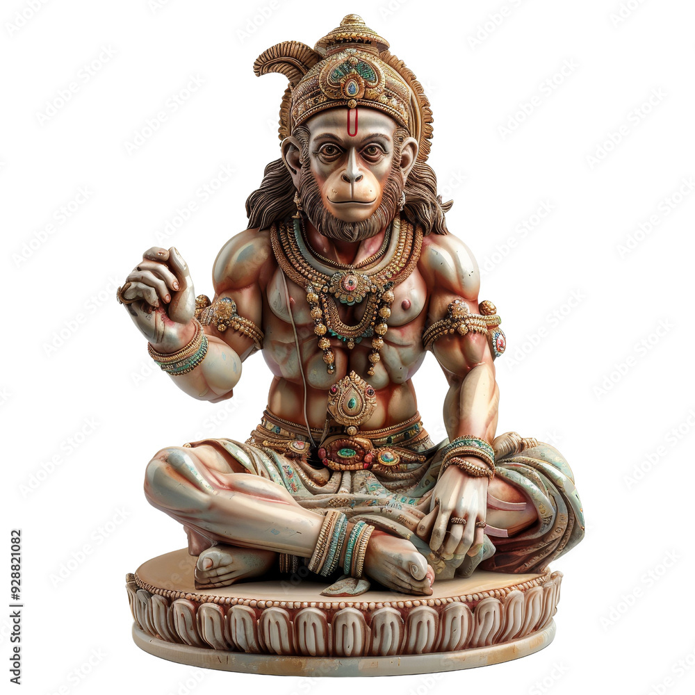 A beautifully crafted statue of Hanuman, isolated on white background, transparent background A beautifully crafted statue of Hanuman, isolated on white background, transparent background