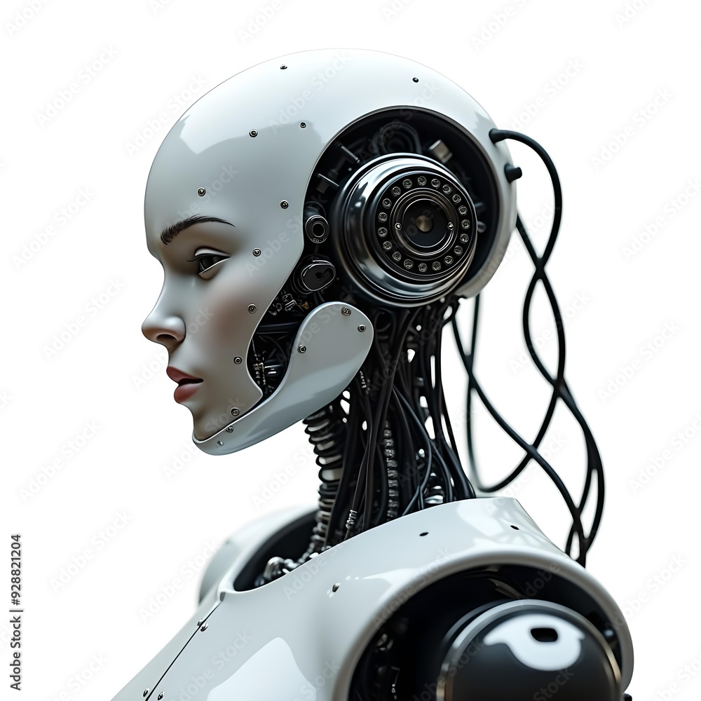 Isolated Cybernetic Robot Android On White Background Isolated Cybernetic Robot Android On White Background