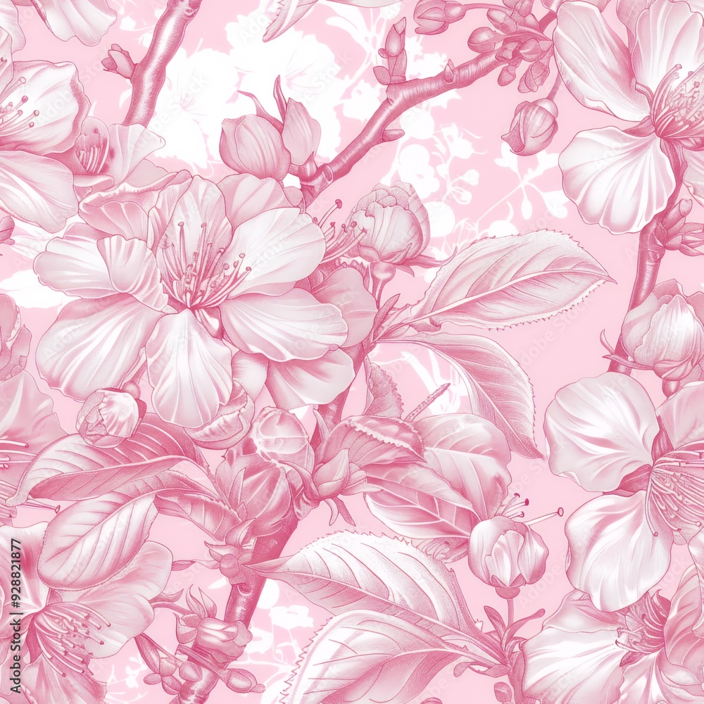 Delicate pink flower seamless pattern with leaves and branches. Delicate pink flower seamless pattern with leaves and branches.