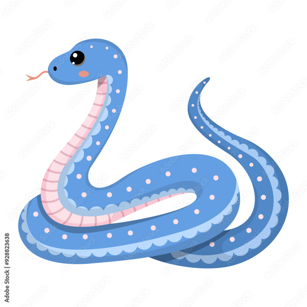 Obraz premium Cute light purple snake. Colorful suffocating reptile. Chinese New Year symbol. Funny snake character isolated on white background. Vector illustration for card, sticker, calendar.
