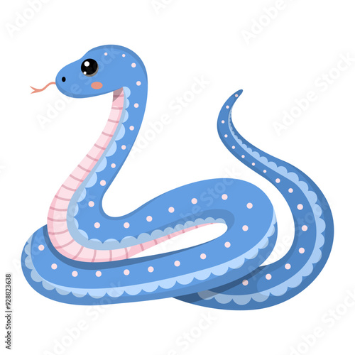 Cute light purple snake. Colorful suffocating reptile. Chinese New Year symbol. Funny snake character isolated on white background. Vector illustration for card, sticker, calendar.