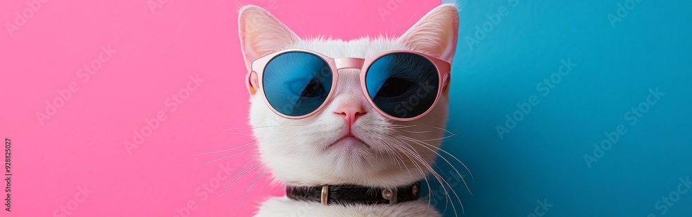 Stylish Cat in Sunglasses with Peach Background Stylish Cat in Sunglasses with Peach Background