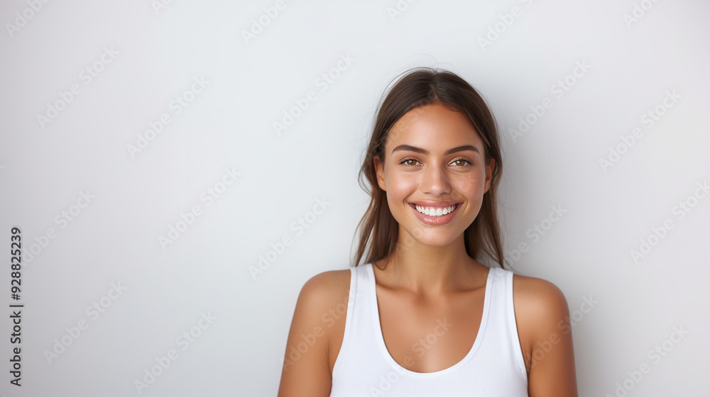 A lovely young Latin woman with smooth, healthy skin and a warm smile, embodying natural beauty and confidence in a minimalist setting. A lovely young Latin woman with smooth, healthy skin and a warm smile, embodying natural beauty and confidence in a minimalist setting.