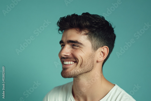 A close up of a man's face with his eyes closed