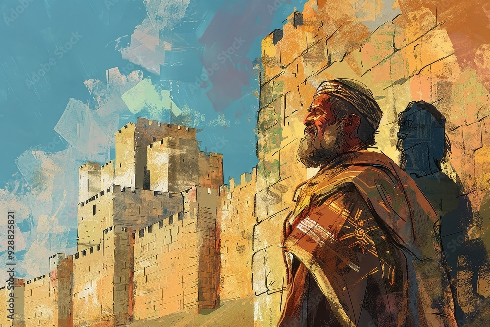 Fototapeta premium Nehemiah Rebuilds Jerusalem's Walls