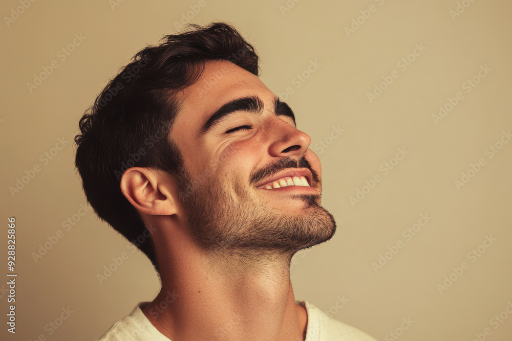 Obraz premium A close up of a man's face with his eyes closed