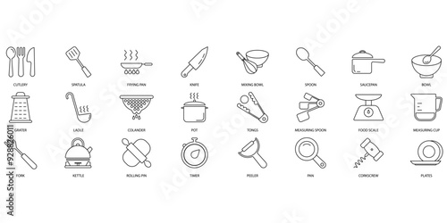 Kitchen utensils icons set. Set of editable stroke icons.Set of Kitchen utensils