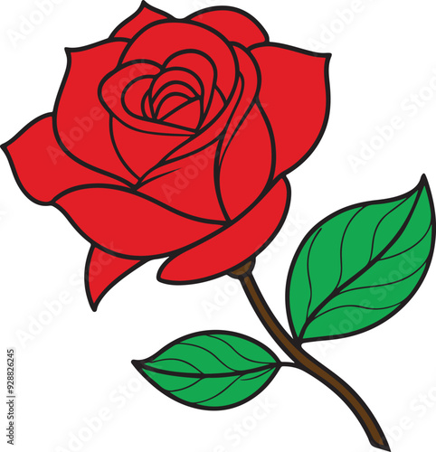 red rose hand drawn Vector cut out illustration clipart isolated on transparent background.