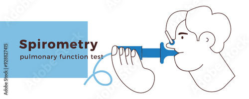Male Performs Pulmonary Function Test. Black and White Modern Flat Vector Illustration. Lung Function Test on Patient. Website Banner, Landing Page Design Template.