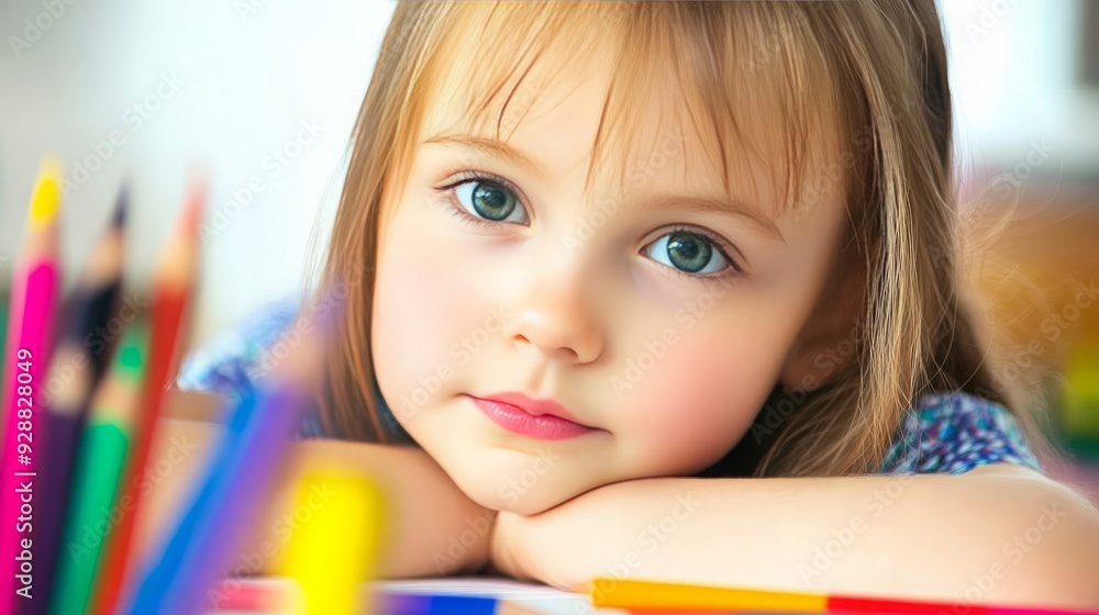 Creative Spark: A Portrait of a Lovely Girl Engrossed in Drawing with Colorful Pencils Creative Spark: A Portrait of a Lovely Girl Engrossed in Drawing with Colorful Pencils