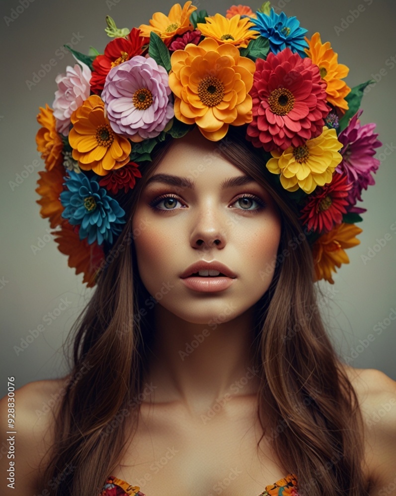 Naklejka premium portrait of a woman with flowers on the head