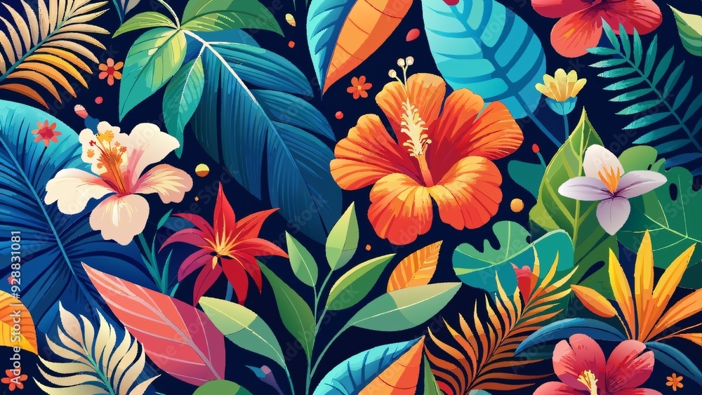 Floral seamless vector pattern with pink hibiscus blossom, perfect for summer wallpaper or nature-inspired design Floral seamless vector pattern with pink hibiscus blossom, perfect for summer wallpaper or nature-inspired design
