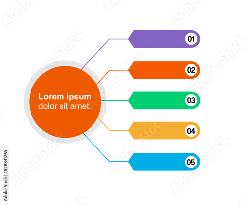 Rounded Infographic Vector Modern 5 Steps infographic Diagram with sample text