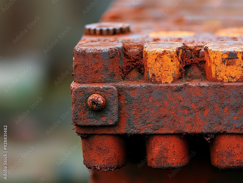 Rusty Industrial Detail Closeup of a corroded metal surface showcasing the texture of rust and a worn metallic patina Rusty Industrial Detail Closeup of a corroded metal surface showcasing the texture of rust and a worn metallic patina