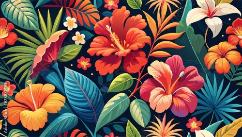 Floral seamless vector pattern with pink hibiscus blossom, perfect for summer wallpaper or nature-inspired design