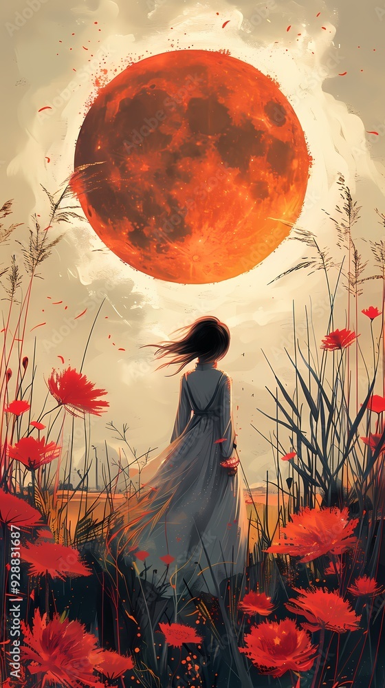 Digital color terrain and moonlight illustration poster background Digital color terrain and moonlight illustration poster background