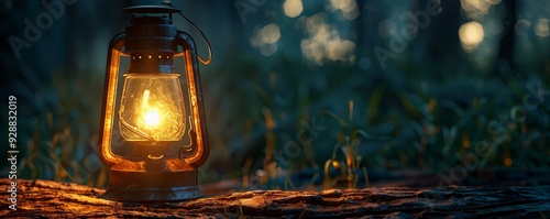 Old-fashioned lantern with warm light, 4K hyperrealistic photo photo