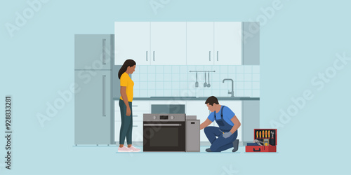 Professional repairman fixing an electric oven