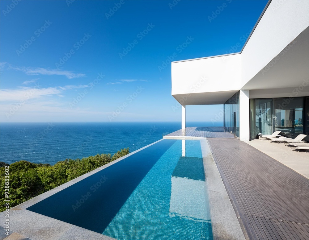 Obraz premium Minimalist Architecture With Pool And Ocean View