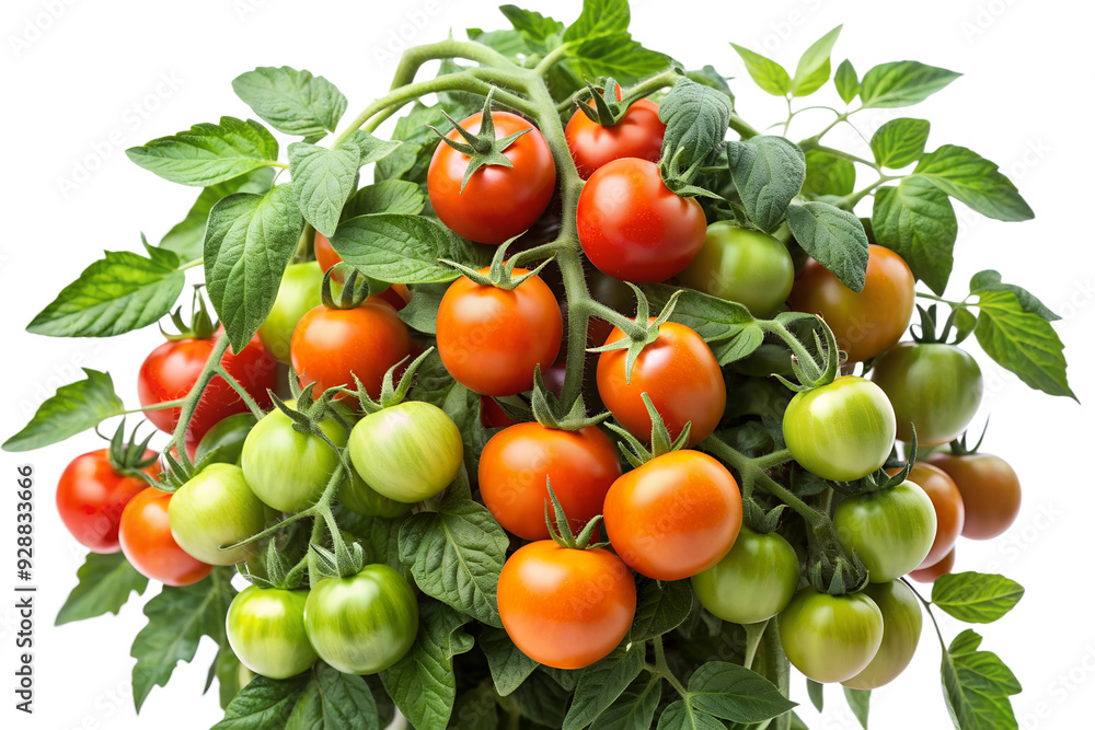 Tomato Plant with Ripe and Green Tomatoes Isolated on Transparent Background Tomato Plant with Ripe and Green Tomatoes Isolated on Transparent Background