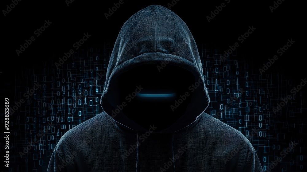A mysterious figure in a dark hoodie surrounded by a digital backdrop, symbolizing anonymity and secrecy in the digital age.