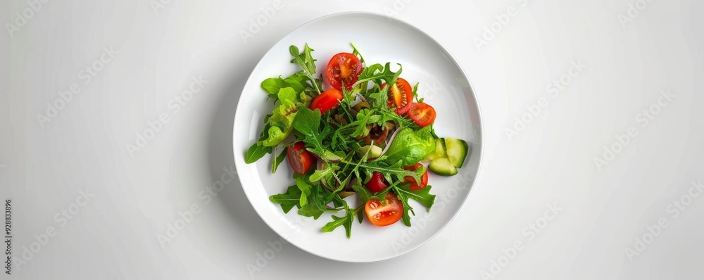 White porcelain dish with salad on white background, 4K hyperrealistic photo White porcelain dish with salad on white background, 4K hyperrealistic photo