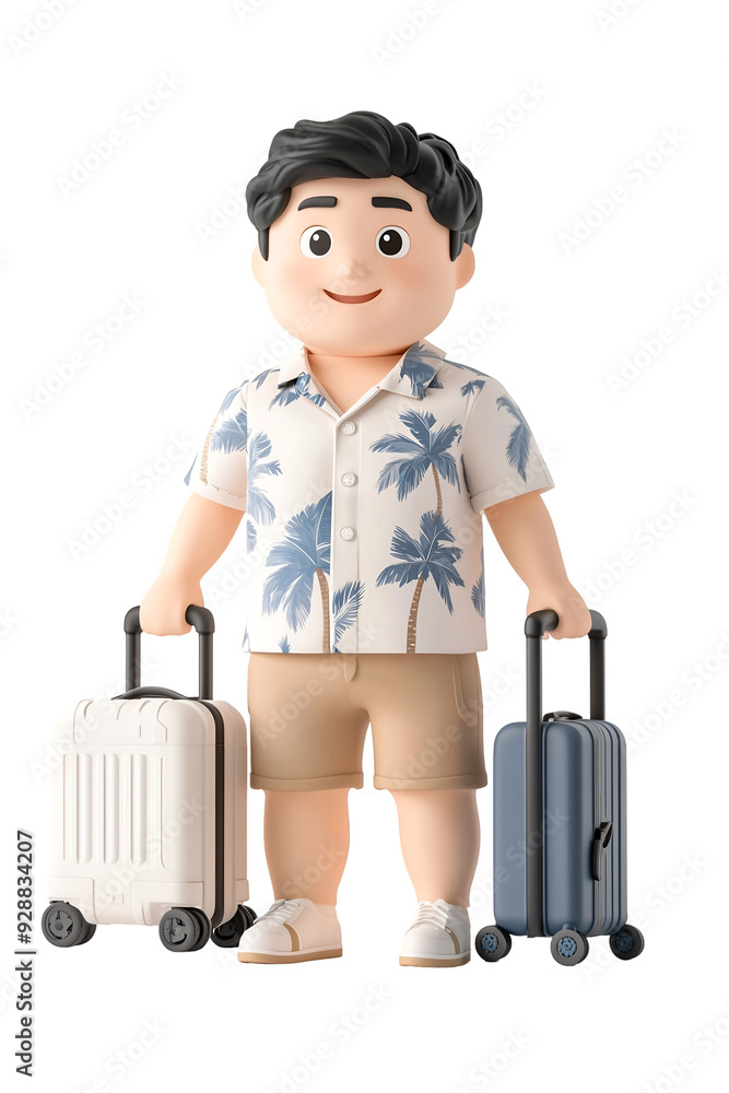 3D Cartoon Traveler with Suitcase Ready for Vacation 3D Cartoon Traveler with Suitcase Ready for Vacation