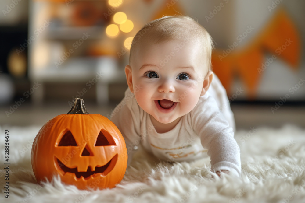 Fototapeta premium baby with fun halloween background