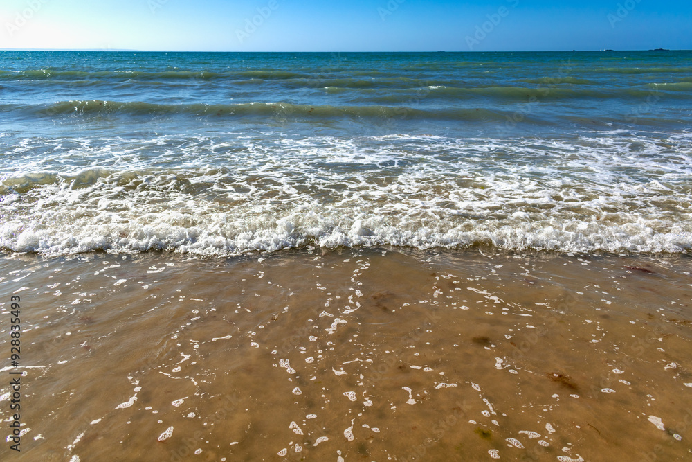 Seaside and waves, beach with sand, water, shell Seaside and waves, beach with sand, water, shell
