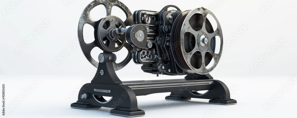 Fototapeta premium Vintage film projector on white background, 4K hyperrealistic photo