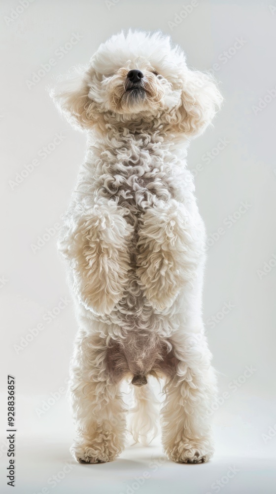 A fluffy, cheerful dog stands proudly, showcasing its playful spirit in a bright indoor setting A fluffy, cheerful dog stands proudly, showcasing its playful spirit in a bright indoor setting
