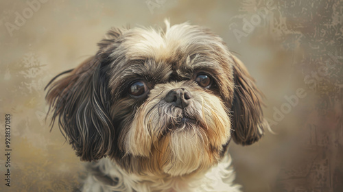 Shih Tzus . Close-up photo portrait on a beige background