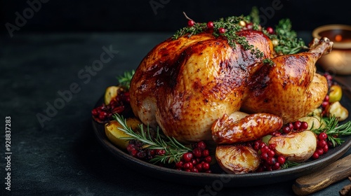 Festive Christmas Turkey on Decorated Table