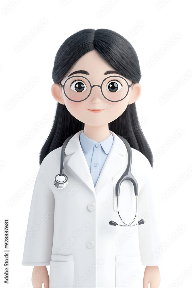 3D Cartoon Female Doctor Character with Glasses and Stethoscope 3D Cartoon Female Doctor Character with Glasses and Stethoscope