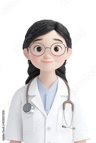 3D Cartoon Female Doctor Character with Glasses and Stethoscope